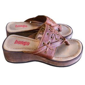 Brown leather low platform sandals - Bongo